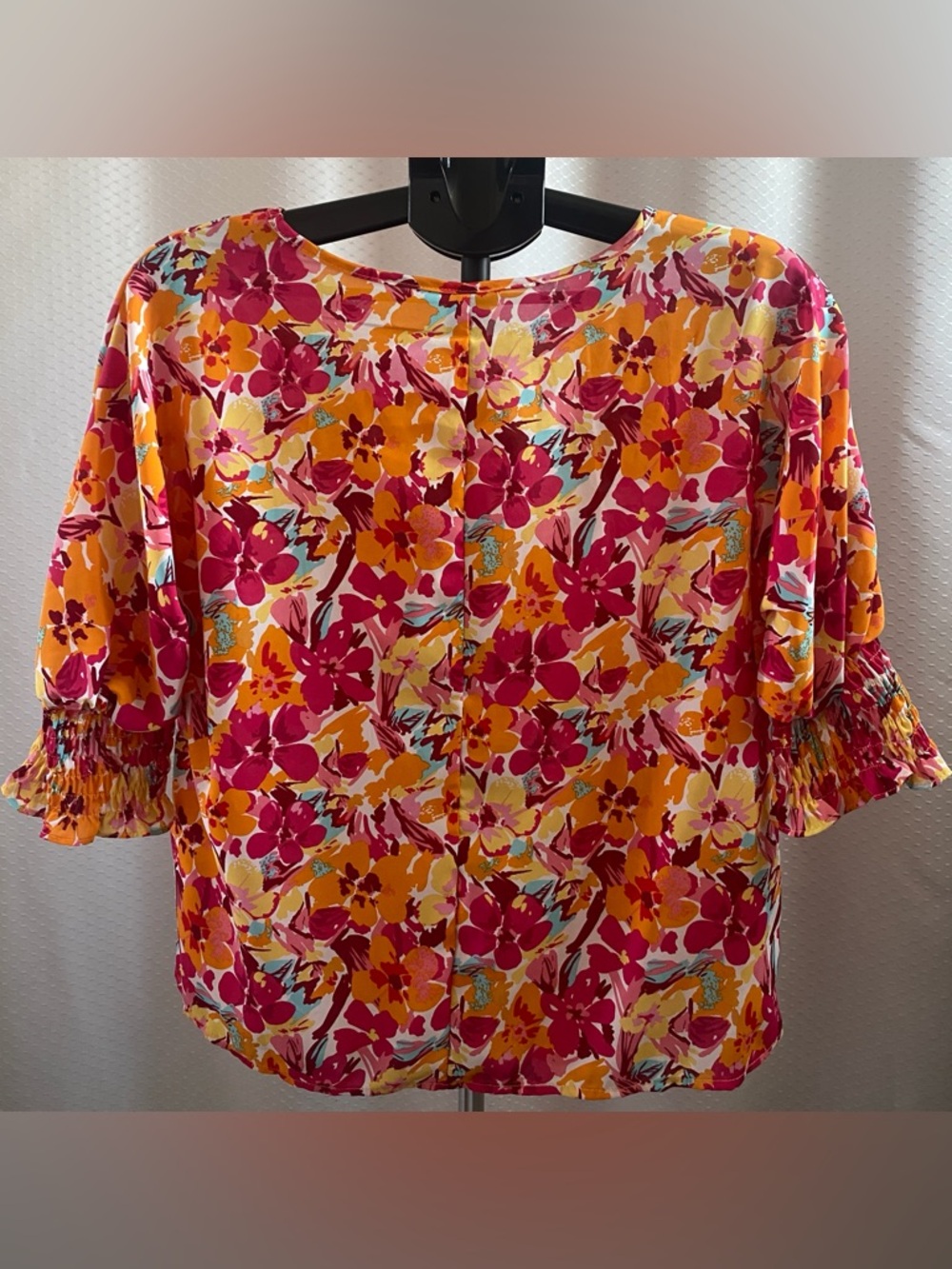 SHEIN Pink & Yellow Floral Ruffle-Sleeve Blouse, Size S - Picture 2 of 6
